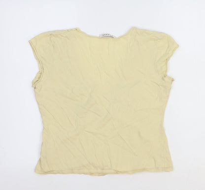 George Womens Yellow 100% Cotton Basic Blouse Size 14 V-Neck