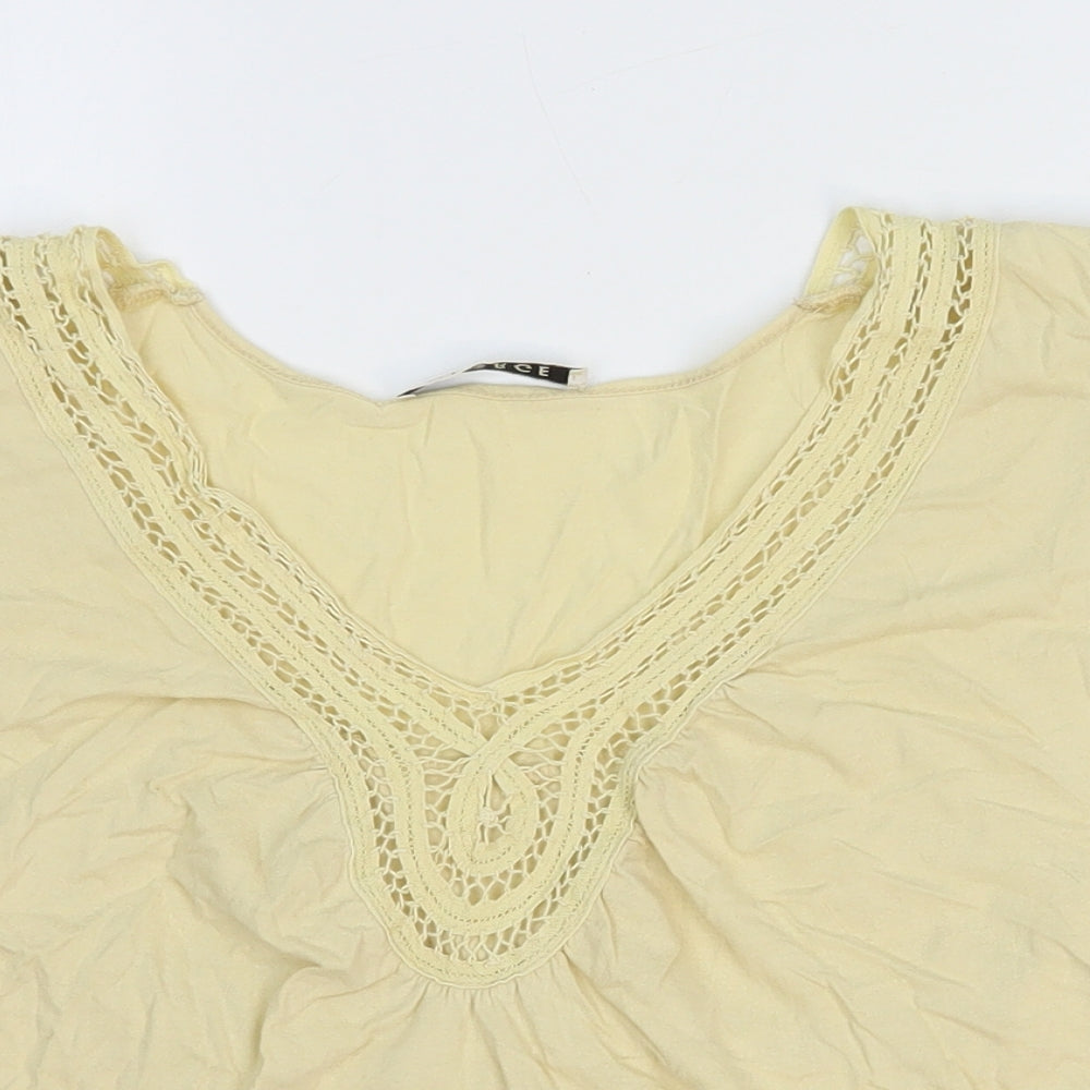 George Womens Yellow 100% Cotton Basic Blouse Size 14 V-Neck