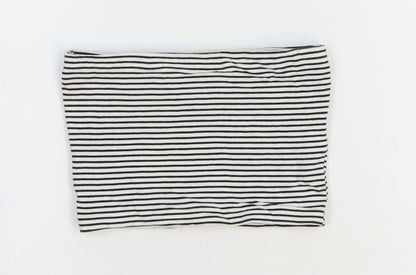 Primark Womens White Striped Cotton Cropped T-Shirt Size 6 Off the Shoulder