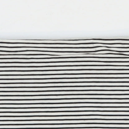 Primark Womens White Striped Cotton Cropped T-Shirt Size 6 Off the Shoulder