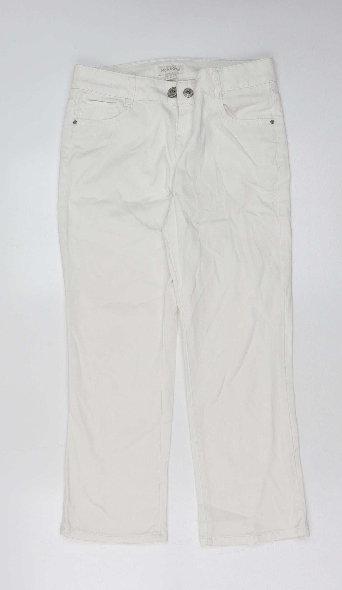 Monsoon Womens White Cotton Straight Jeans Size 8 Regular Button