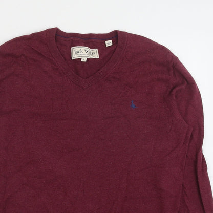 Jack Wills Womens Red V-Neck Cotton Pullover Jumper Size S