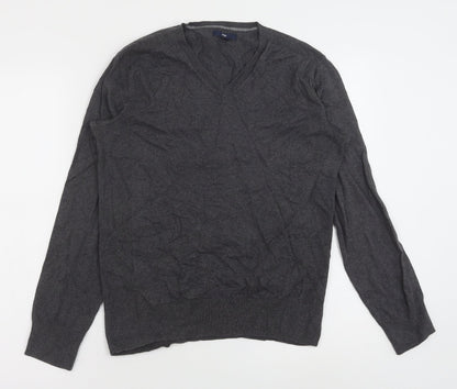 Gap Womens Grey V-Neck Cotton Pullover Jumper Size XS