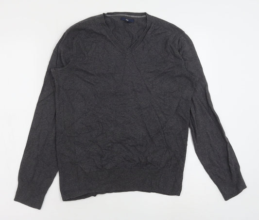 Gap Womens Grey V-Neck Cotton Pullover Jumper Size XS