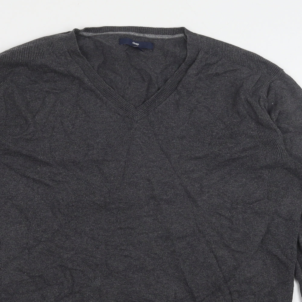 Gap Womens Grey V-Neck Cotton Pullover Jumper Size XS