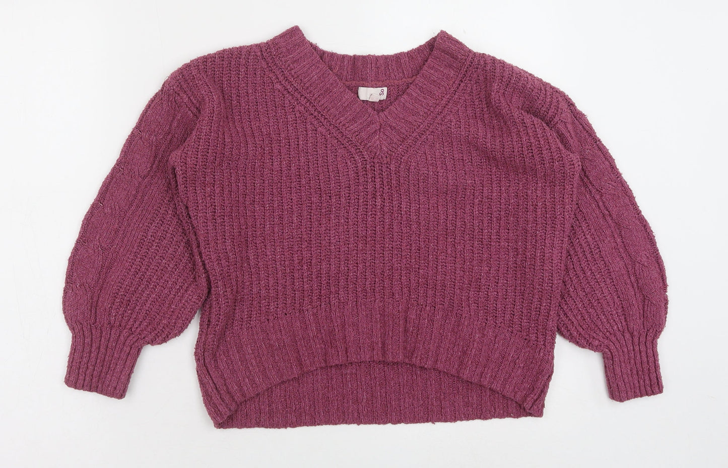 SO Womens Purple V-Neck Polyester Pullover Jumper Size S