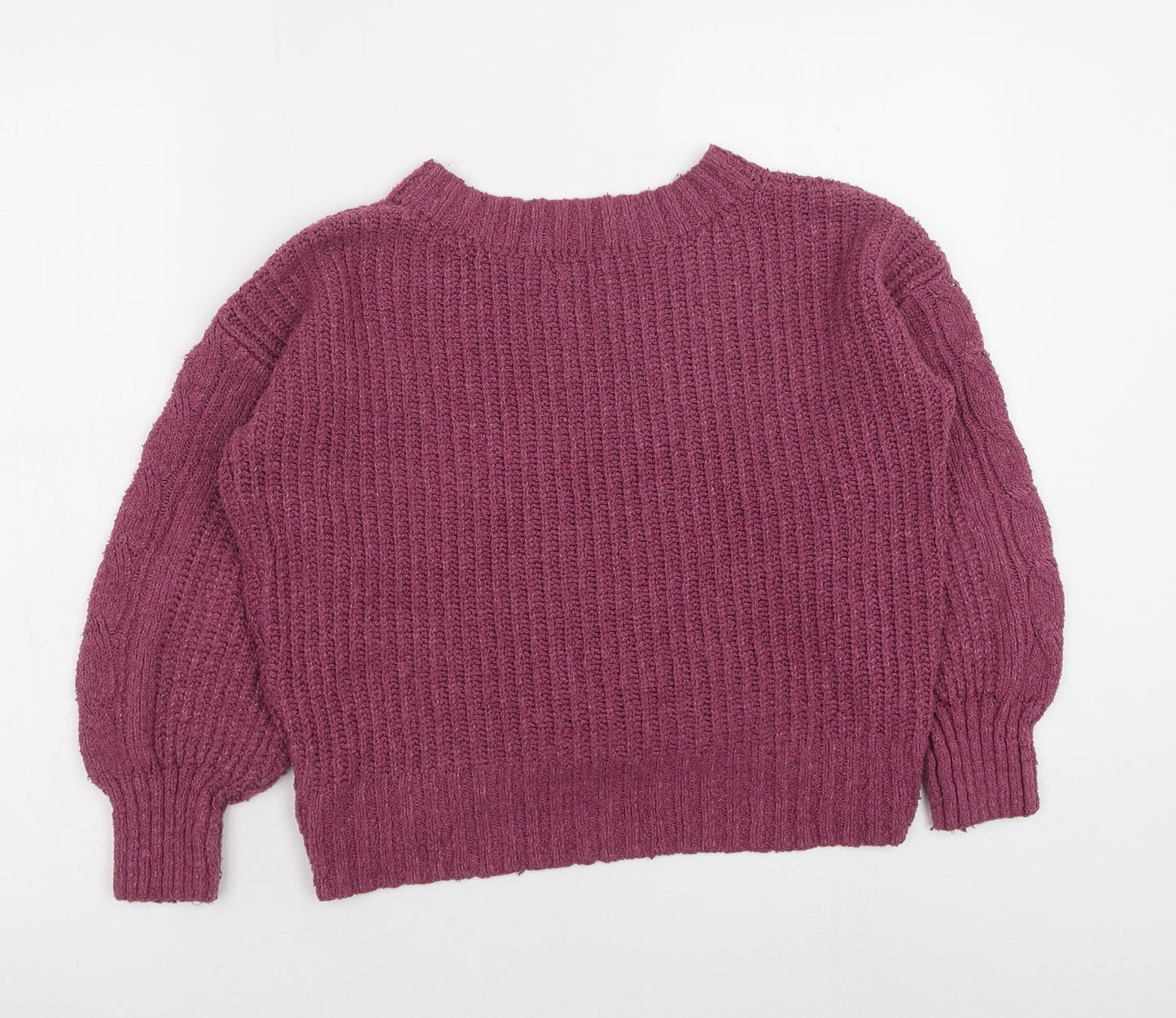 SO Womens Purple V-Neck Polyester Pullover Jumper Size S