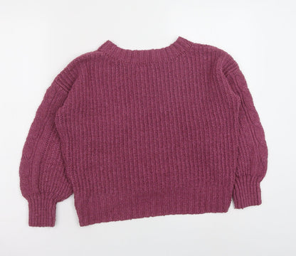 SO Womens Purple V-Neck Polyester Pullover Jumper Size S