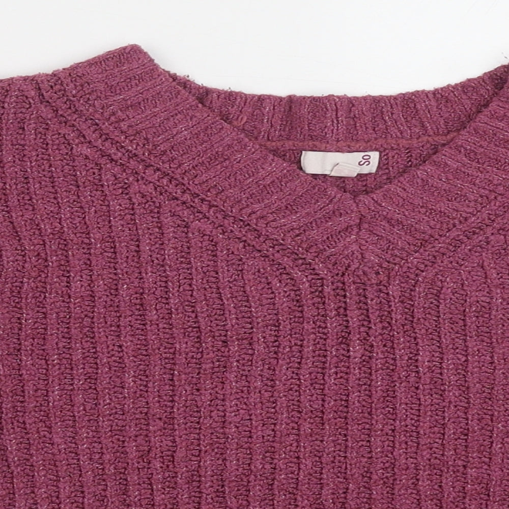 SO Womens Purple V-Neck Polyester Pullover Jumper Size S