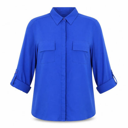 Jennifer & Grace Womens Blue Polyester Basic Button-Up Size S Collared
