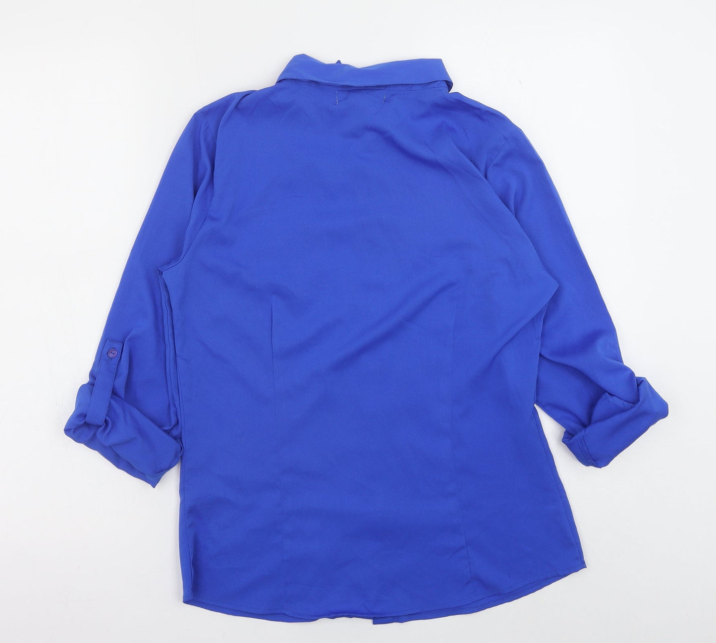 Jennifer & Grace Womens Blue Polyester Basic Button-Up Size S Collared