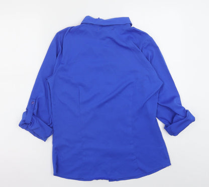Jennifer & Grace Womens Blue Polyester Basic Button-Up Size S Collared