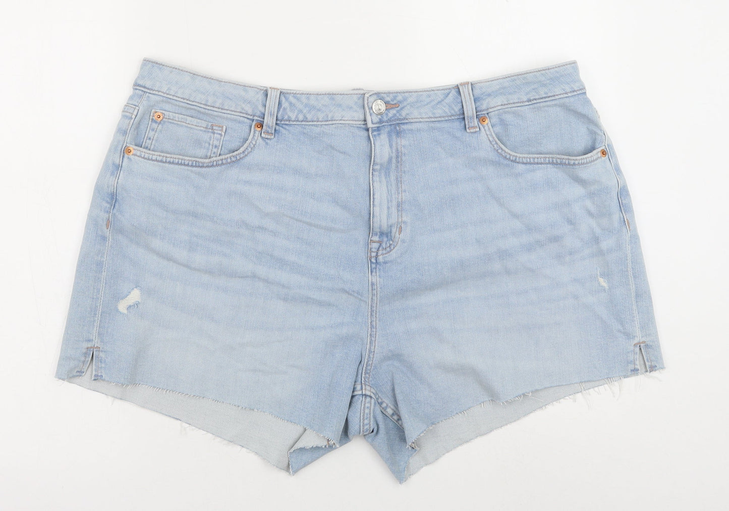 Marks and Spencer Womens Blue Cotton Cut-Off Shorts Size 22 Regular Button