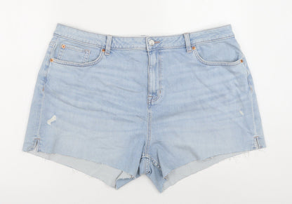 Marks and Spencer Womens Blue Cotton Cut-Off Shorts Size 22 Regular Button