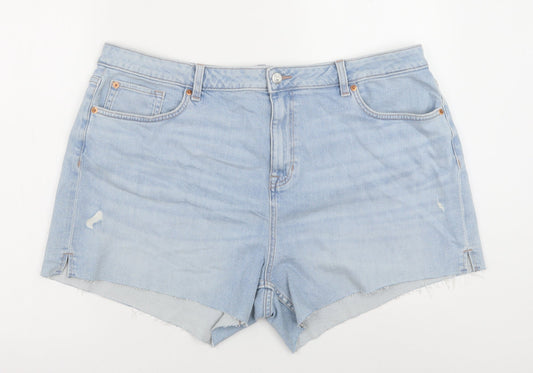 Marks and Spencer Womens Blue Cotton Cut-Off Shorts Size 22 Regular Button