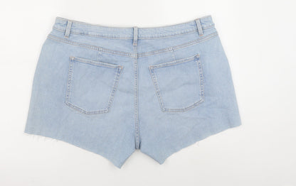 Marks and Spencer Womens Blue Cotton Cut-Off Shorts Size 22 Regular Button