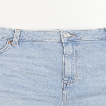 Marks and Spencer Womens Blue Cotton Cut-Off Shorts Size 22 Regular Button