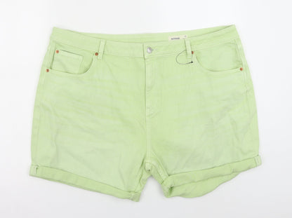 Marks and Spencer Womens Green Cotton Boyfriend Shorts Size 22 Regular Button