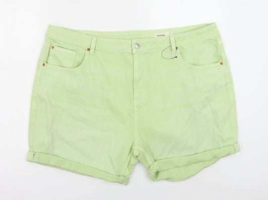Marks and Spencer Womens Green Cotton Boyfriend Shorts Size 22 Regular Button