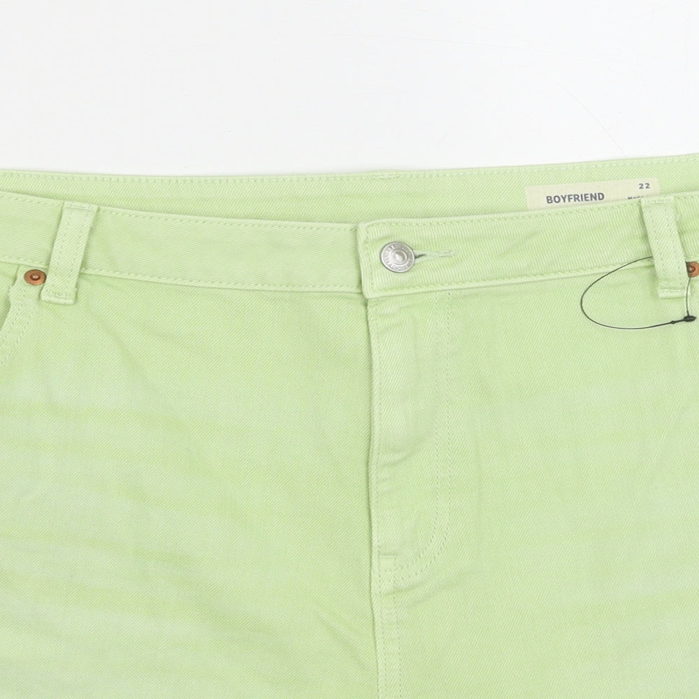 Marks and Spencer Womens Green Cotton Boyfriend Shorts Size 22 Regular Button