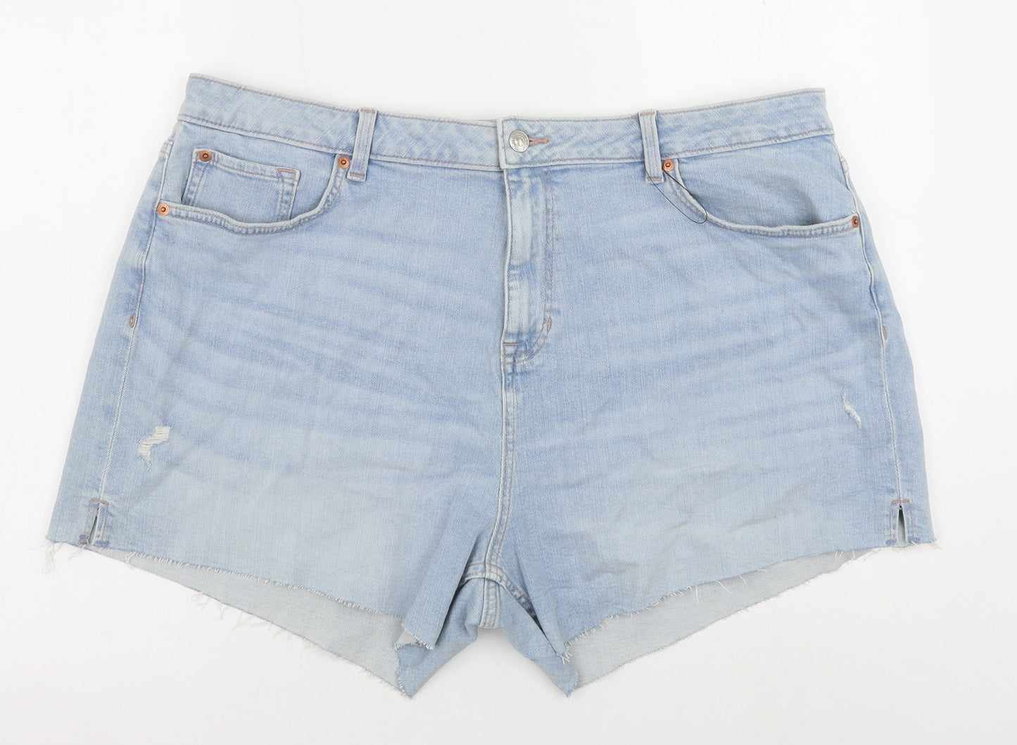 Marks and Spencer Womens Blue Cotton Cut-Off Shorts Size 22 Regular Button