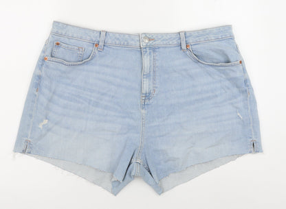Marks and Spencer Womens Blue Cotton Cut-Off Shorts Size 22 Regular Button