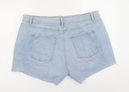 Marks and Spencer Womens Blue Cotton Cut-Off Shorts Size 22 Regular Button