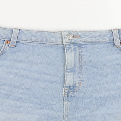 Marks and Spencer Womens Blue Cotton Cut-Off Shorts Size 22 Regular Button