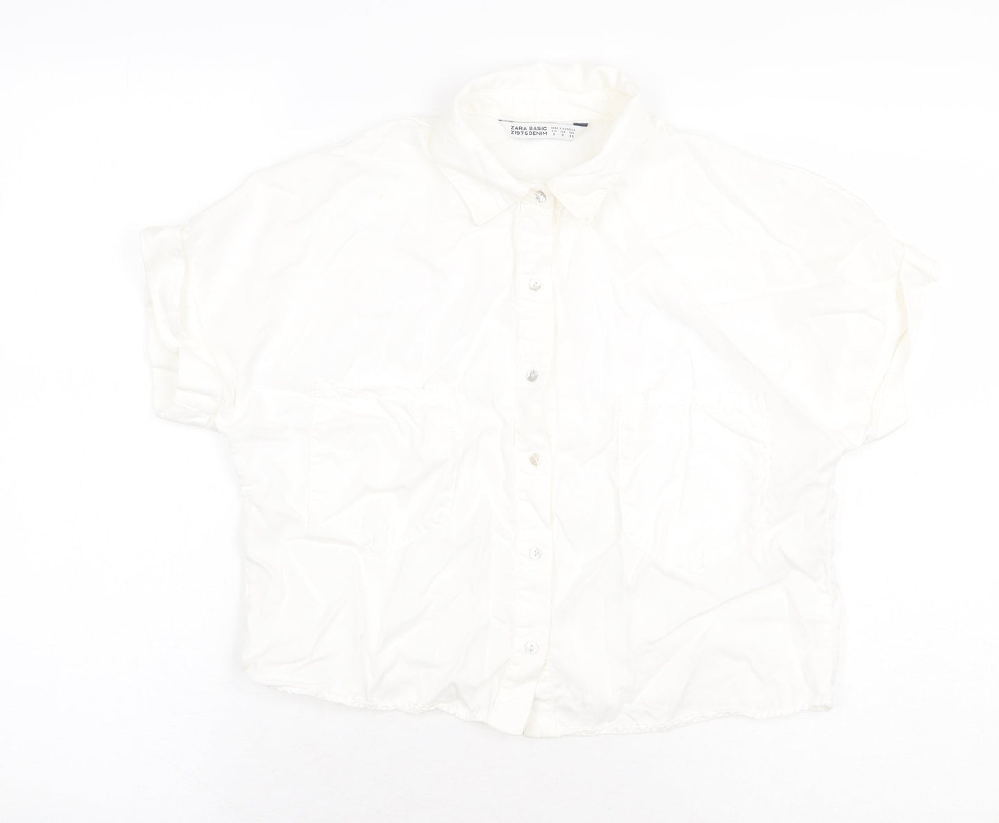 Womens UK Size S Zara White Basic Button-Up