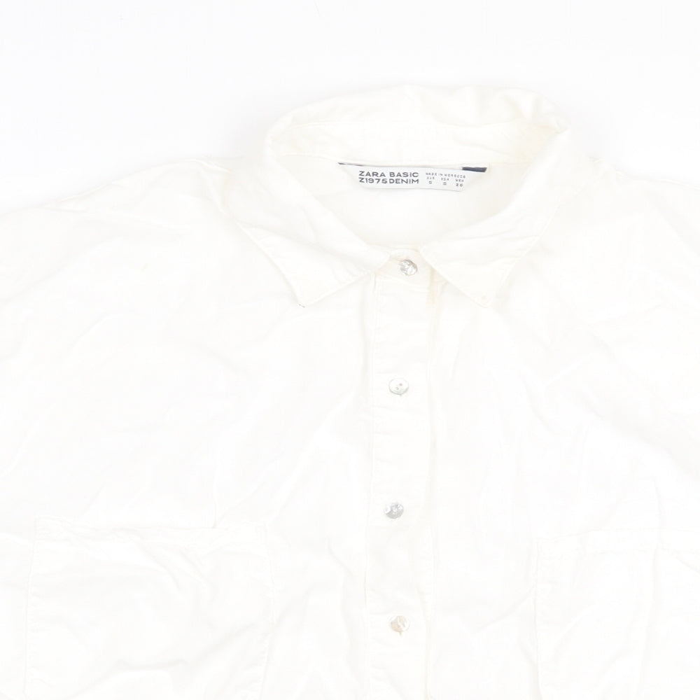 Womens UK Size S Zara White Basic Button-Up