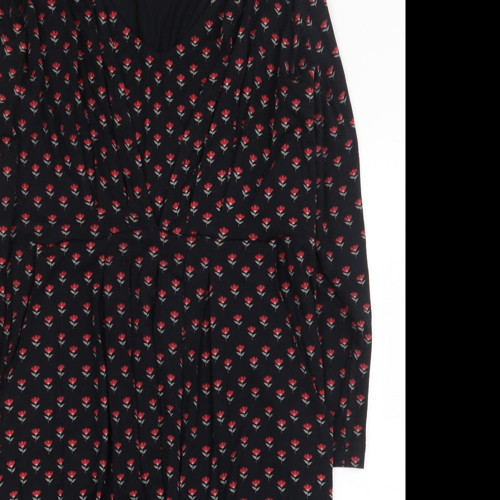 JoJo Maman Bébé Womens Black Floral Viscose A-Line Size S Scoop Neck Pullover