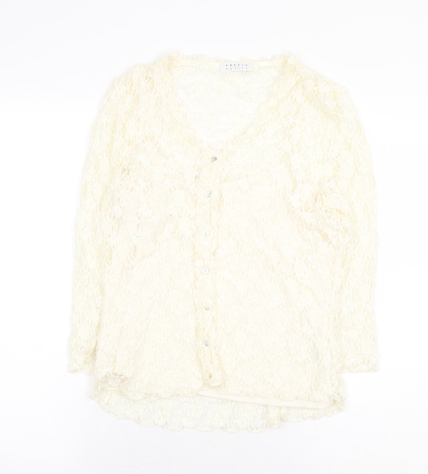 Precis Petite Womens Beige Floral Viscose Basic Button-Up Size L V-Neck