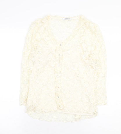 Precis Petite Womens Beige Floral Viscose Basic Button-Up Size L V-Neck