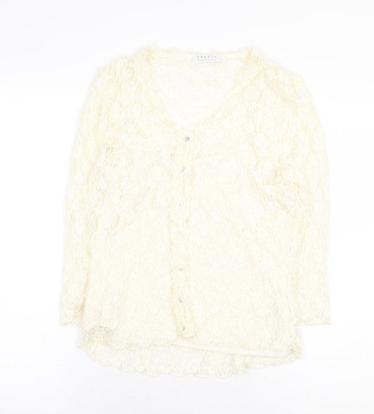 Precis Petite Womens Beige Floral Viscose Basic Button-Up Size L V-Neck