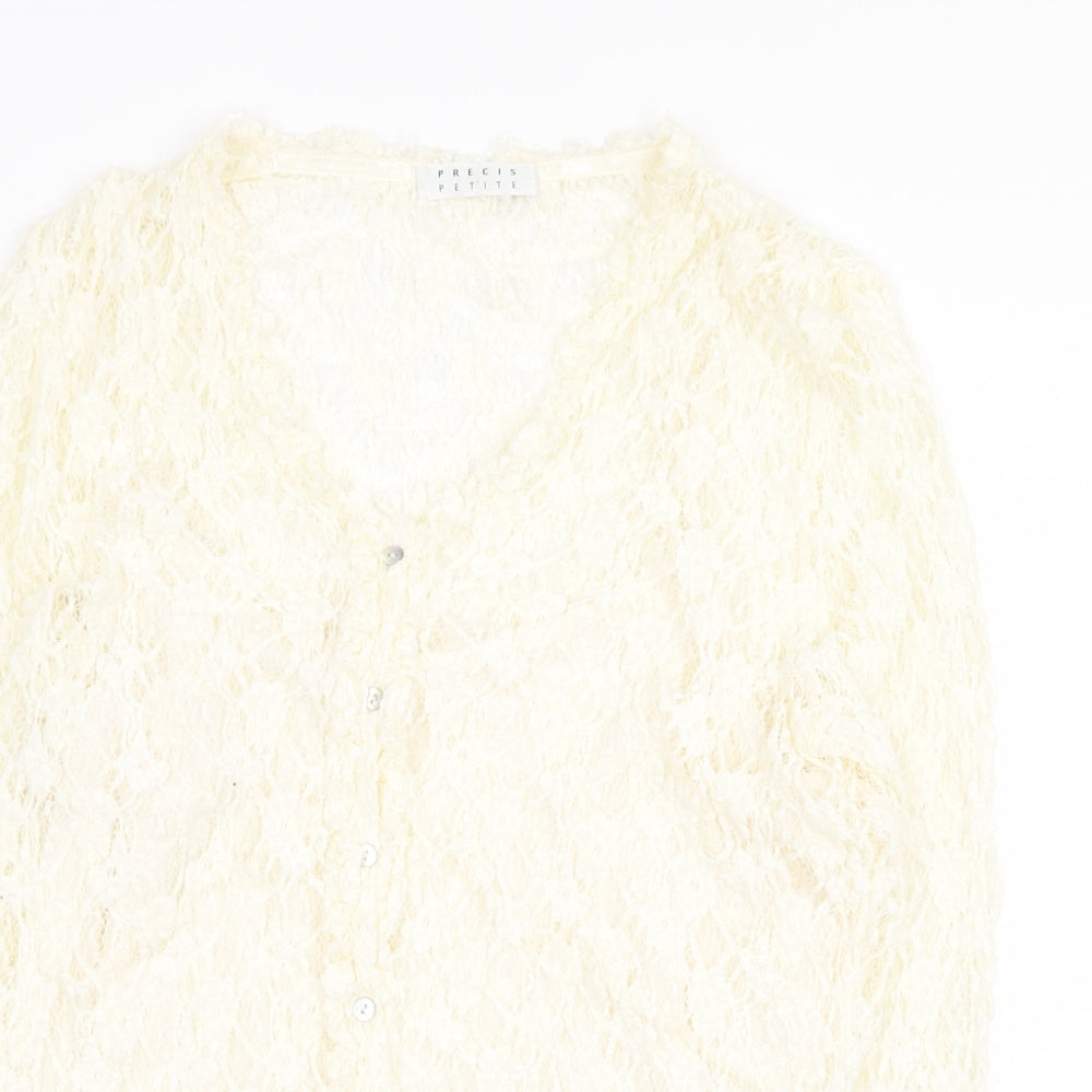 Precis Petite Womens Beige Floral Viscose Basic Button-Up Size L V-Neck