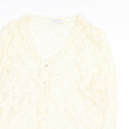 Precis Petite Womens Beige Floral Viscose Basic Button-Up Size L V-Neck