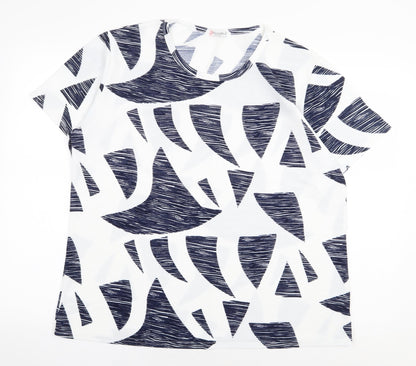 FangHua Womens White Geometric Polyester Basic T-Shirt Size 2XL Round Neck