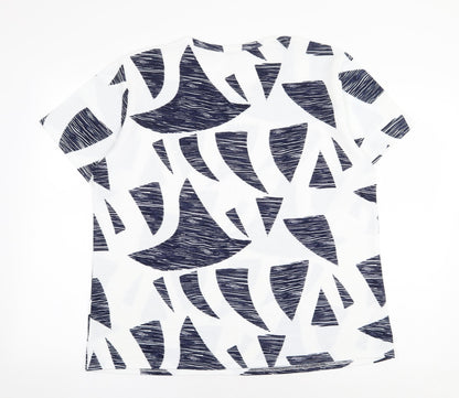 FangHua Womens White Geometric Polyester Basic T-Shirt Size 2XL Round Neck