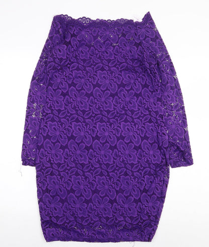 Preworn Womens Purple Nylon Bodycon Size L Off the Shoulder Zip