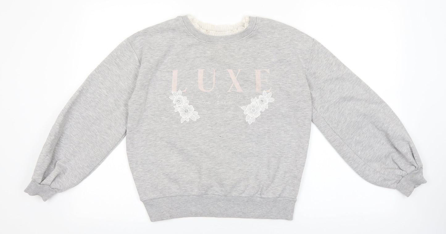 River Island Girls Grey 100% Cotton Pullover Sweatshirt Size 11-12 Years Pullover - Luxe