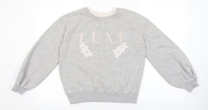 River Island Girls Grey 100% Cotton Pullover Sweatshirt Size 11-12 Years Pullover - Luxe