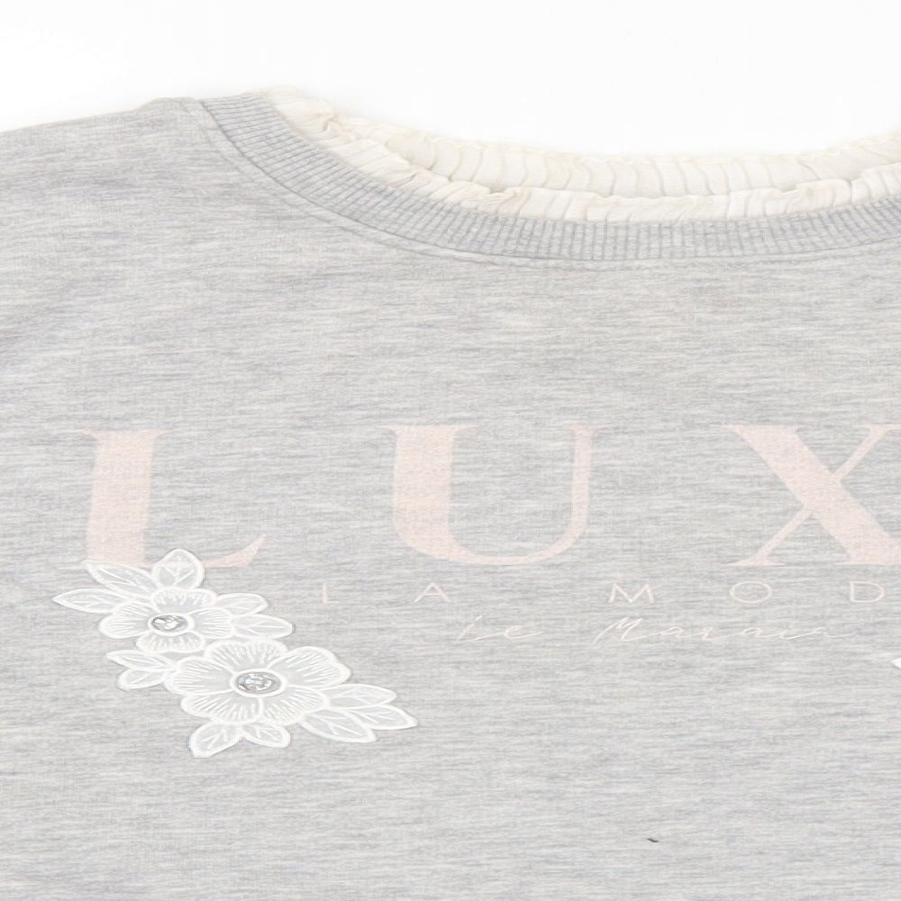 River Island Girls Grey 100% Cotton Pullover Sweatshirt Size 11-12 Years Pullover - Luxe
