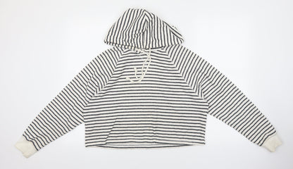 Divided Womens White Striped Cotton Pullover Hoodie Size M Pullover