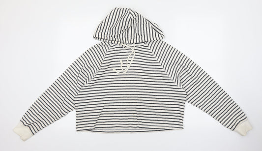 Divided Womens White Striped Cotton Pullover Hoodie Size M Pullover