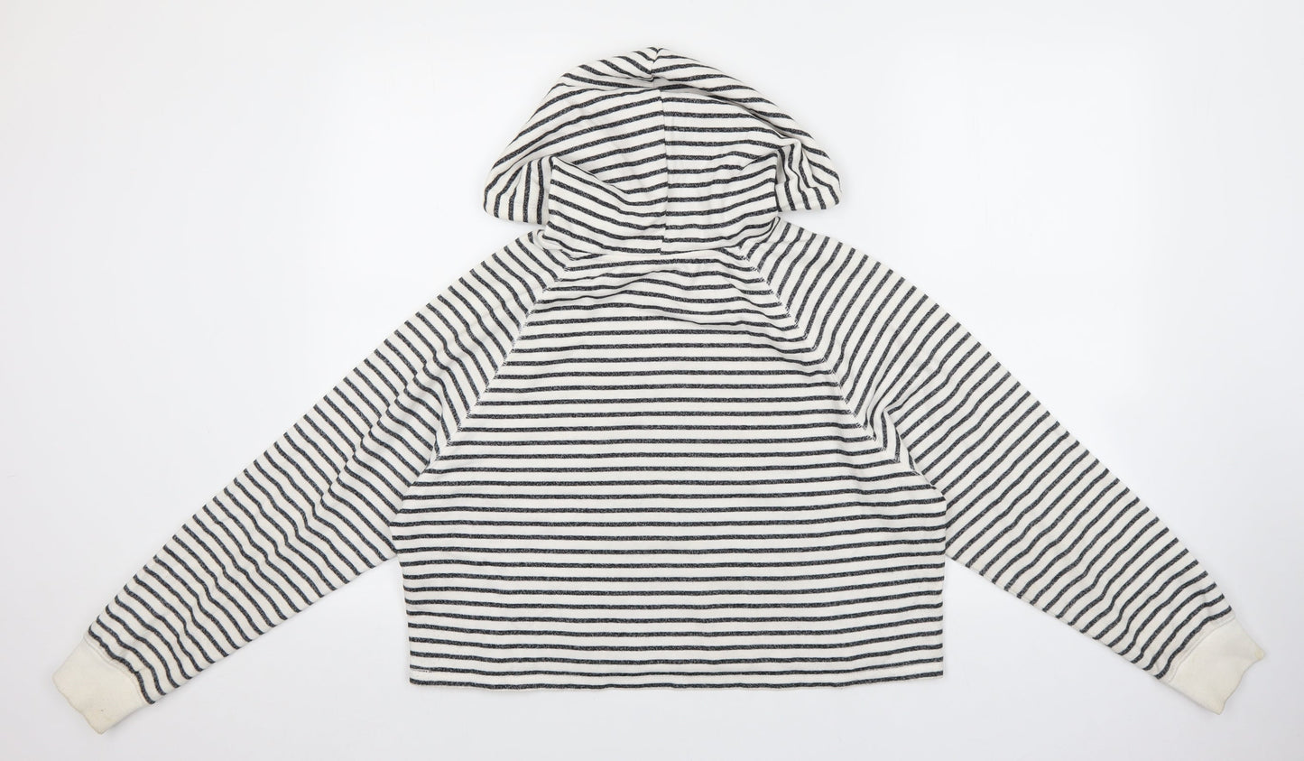 Divided Womens White Striped Cotton Pullover Hoodie Size M Pullover