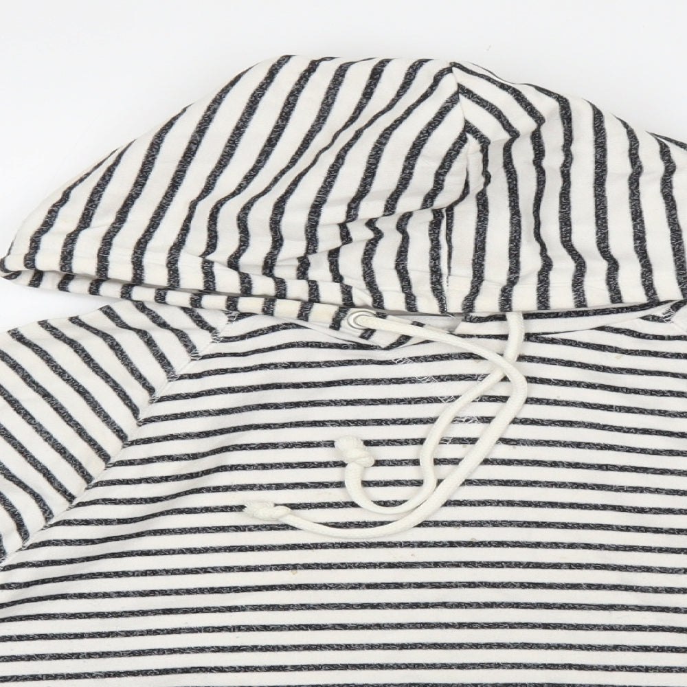 Divided Womens White Striped Cotton Pullover Hoodie Size M Pullover