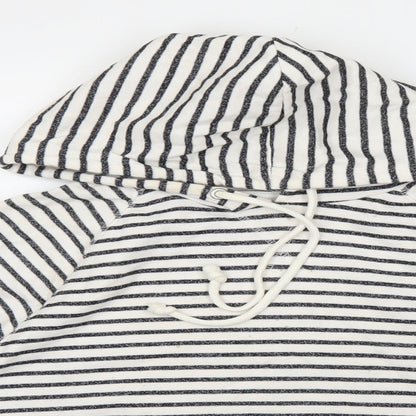 Divided Womens White Striped Cotton Pullover Hoodie Size M Pullover