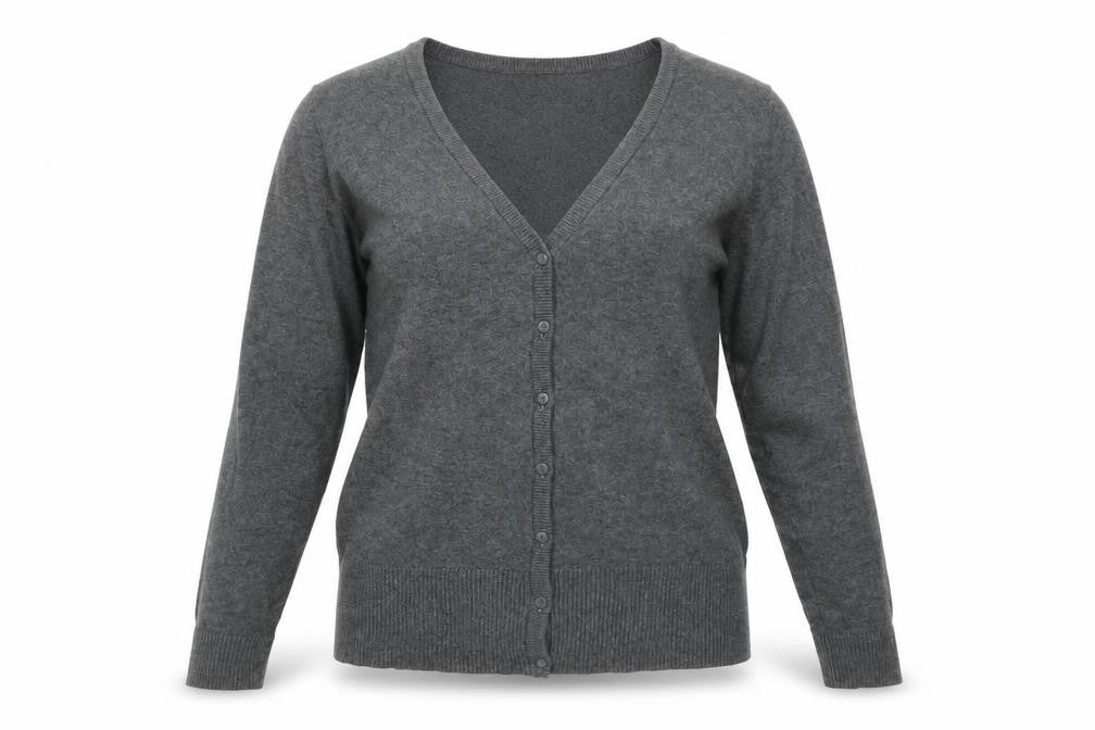 Bonprix Womens Grey V-Neck Cotton Cardigan Jumper Size S