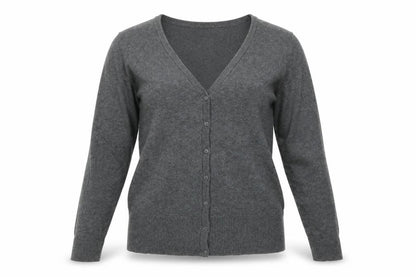 Bonprix Womens Grey V-Neck Cotton Cardigan Jumper Size S
