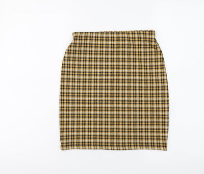 New Look Womens Yellow Plaid Polyester Bandage Skirt Size 6